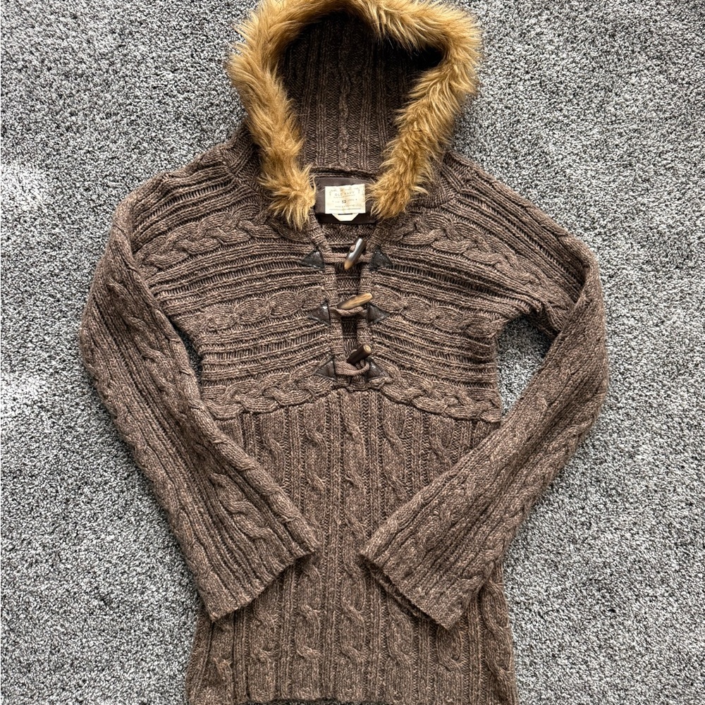 Old Navy Brown Cable Knit Hooded Sweater